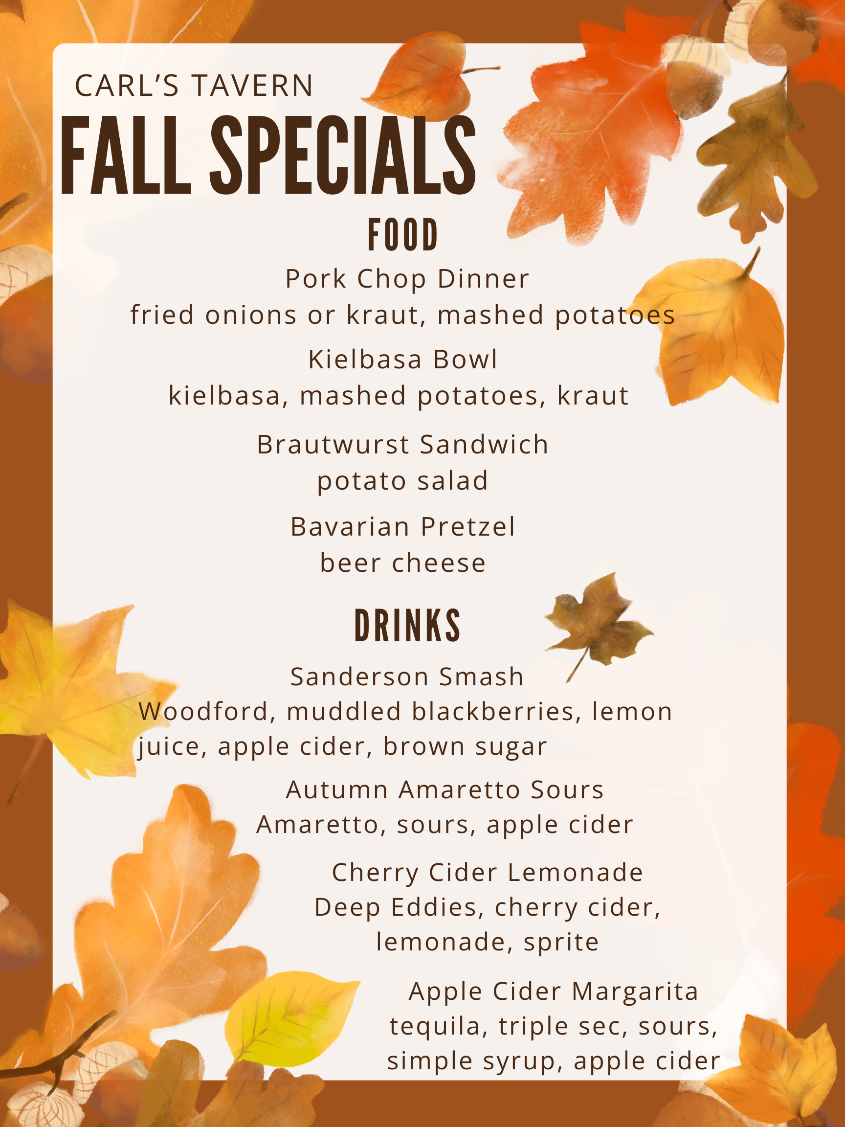 Fall Specials | Carl's Tavern